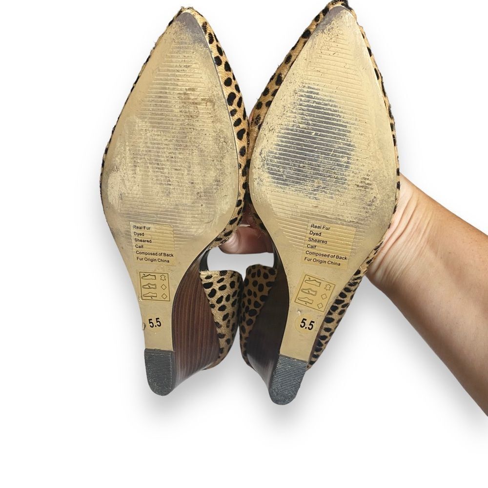 Sole Society | Womens D’Orsay Cheetah Print Fur Wedges | Size 5.5 - Picture 10 of 12